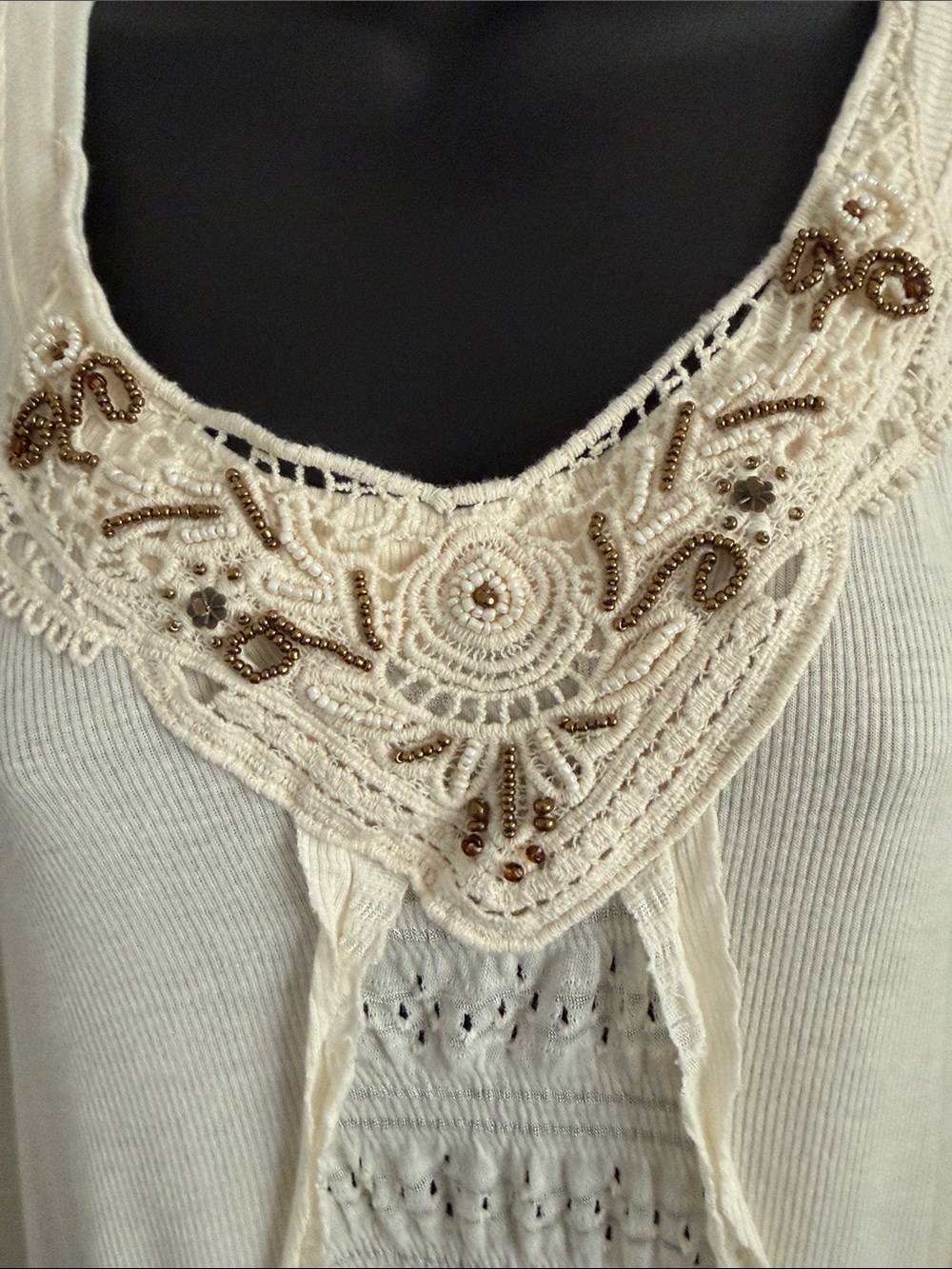 Knox Rose Cream Crochet Trim Tank Top Boho Cottage Core Size Large - Picture 3 of 13